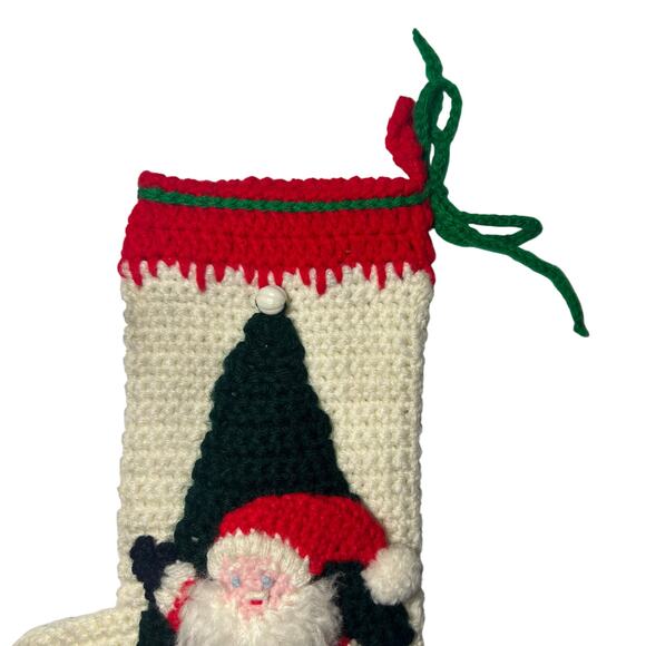 Vintage Retro Crochet Christmas Stocking Santa Fuzzy Beard Handmade 12 Inches - Picture 3 of 7